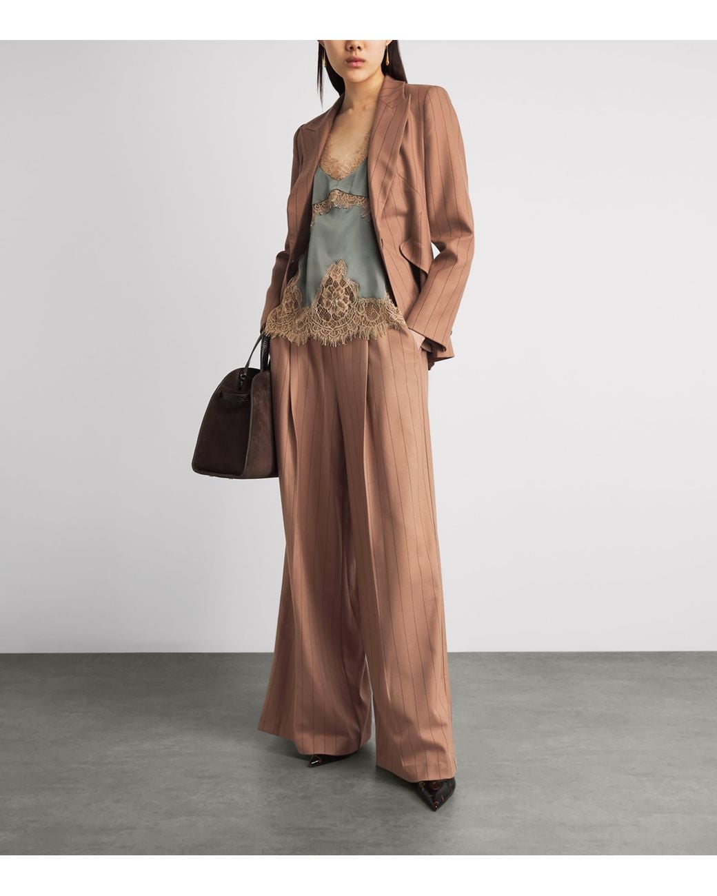 L'Agence Brown Stripe Connie Wide-Leg Trousers