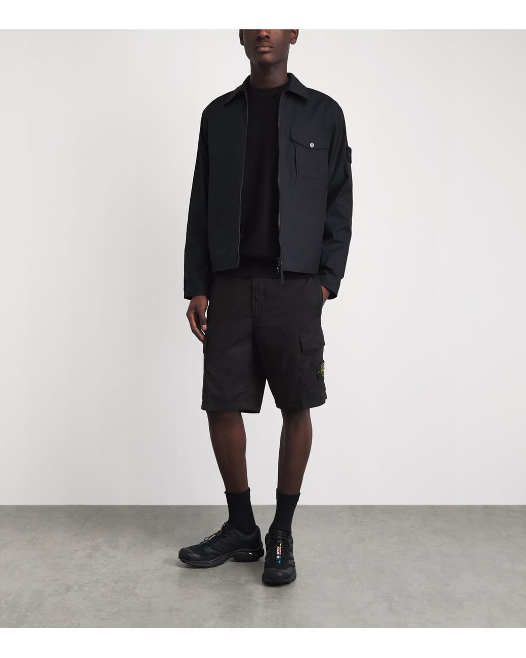 Stone Island Black Stretch-Cotton Cargo Shorts for men