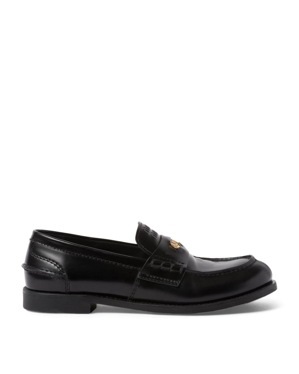 Miu Miu Black Brushed-Leather Embossed Loafers