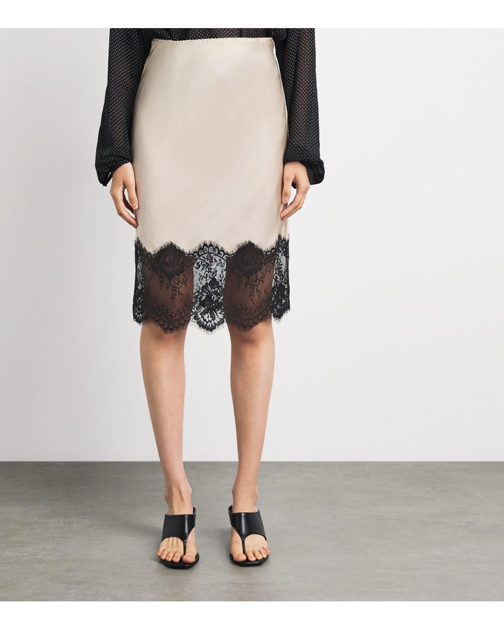 Herskind Gray Satin Lace-Trim Herbert Midi Skirt