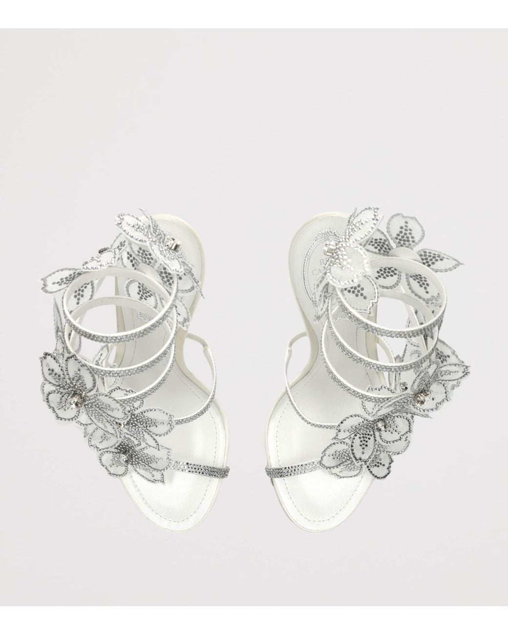 Rene Caovilla White Satin Floral Cleo Sandals 105