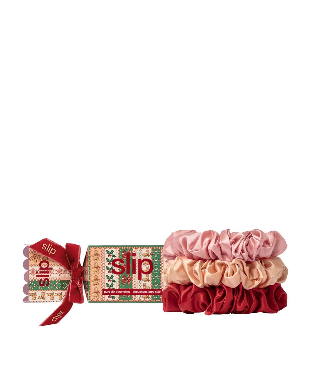 Slip Red Pure Silk Edie Large Scrunchie Trio Cracker
