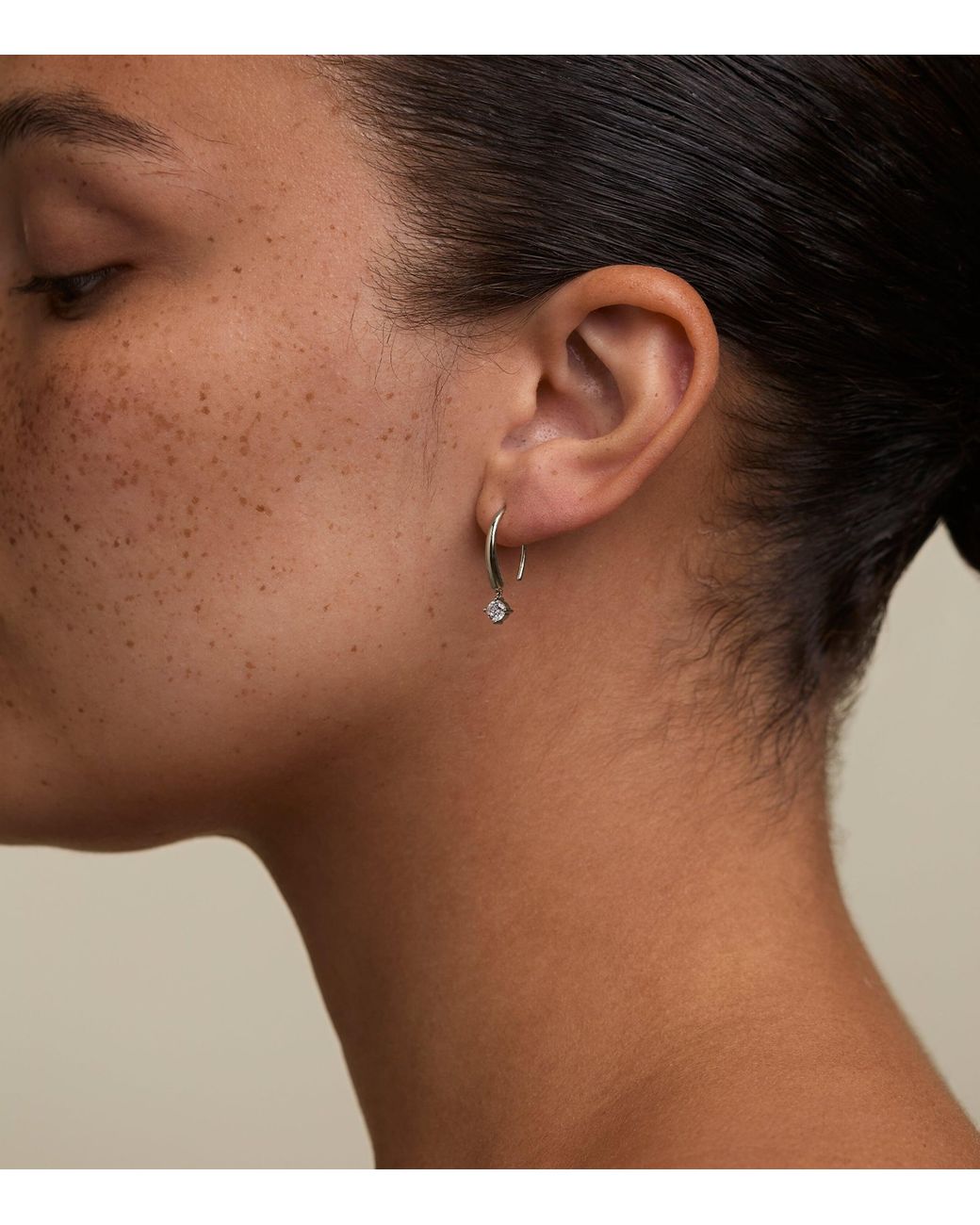 Astrid & Miyu White Rhodium-Plated Sterling Crystal Charm Hook Hoop Earrings