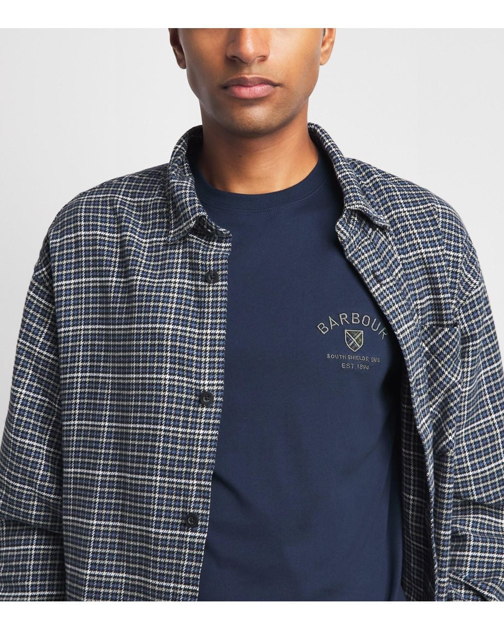 Barbour Blue Cotton Embroidered Crest T-Shirt for men