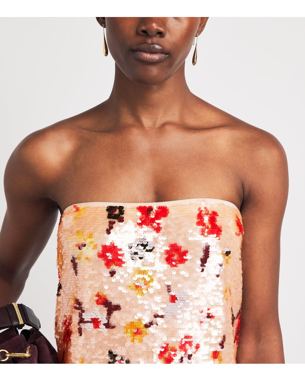 Tory Burch White Strapless Sequin Midi Dress