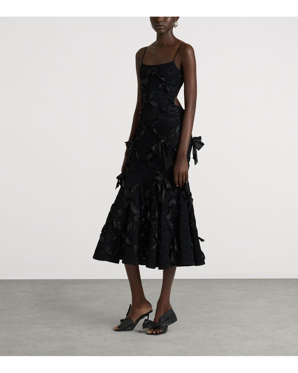 Givenchy Black Ribbon-Embellished Leopard Lace Midi Dress