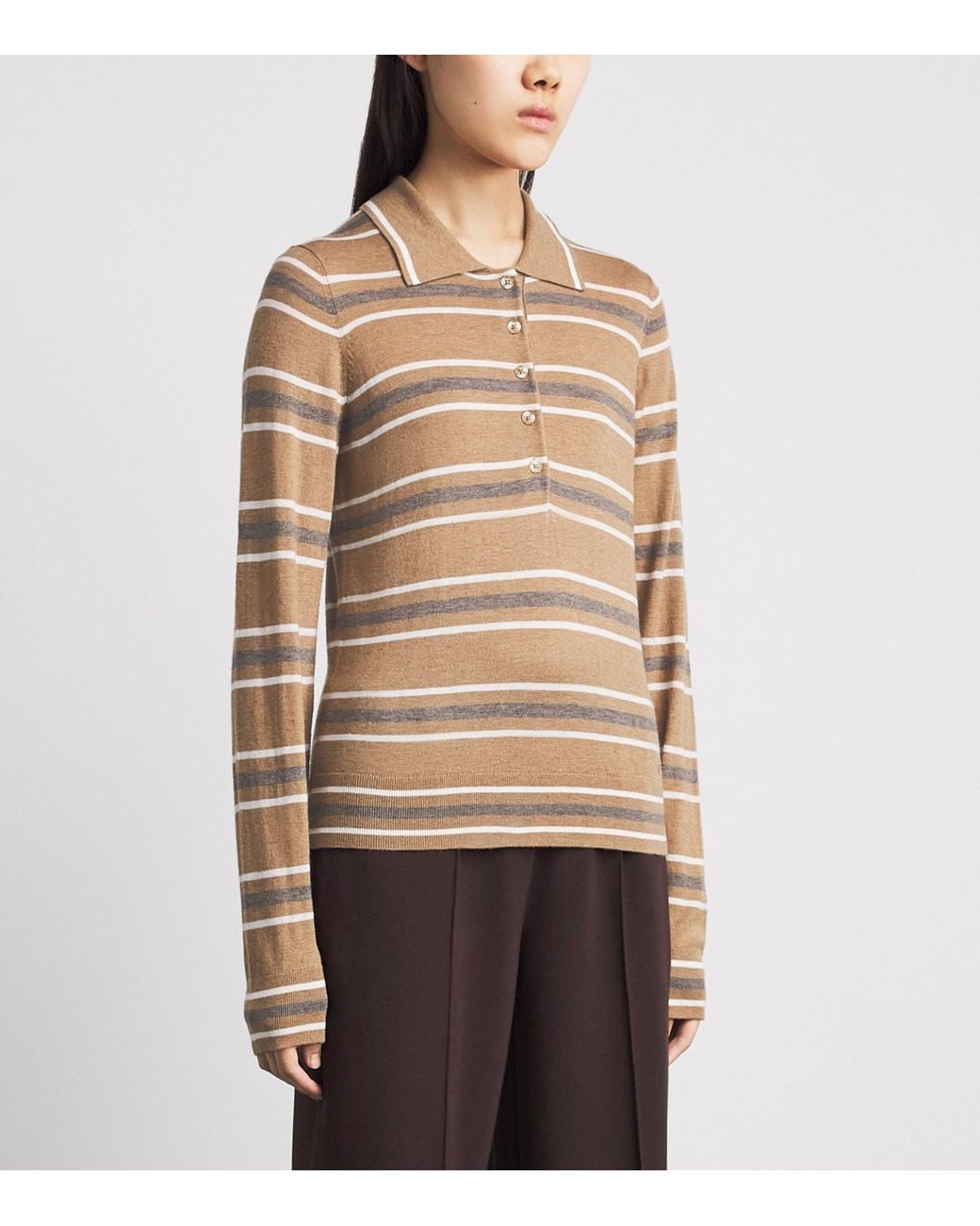 Varley Brown Stripe Mayra Polo Sweater
