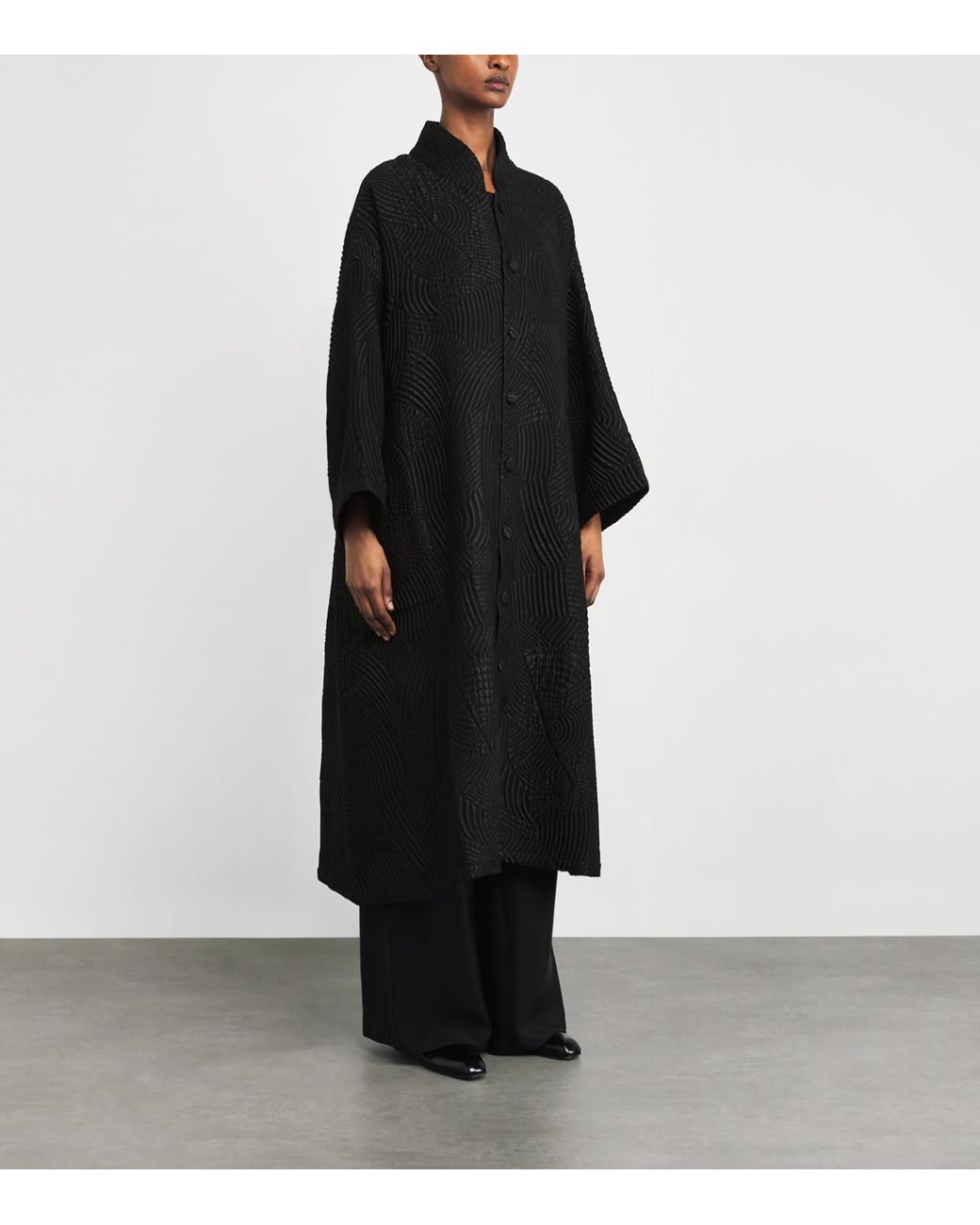 Eskandar Black Silk-Wool-Blend Stand-Collar Coat