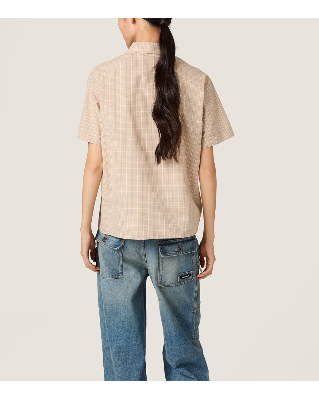 Miu Miu Natural Cotton Poplin Check Oversized Shirt