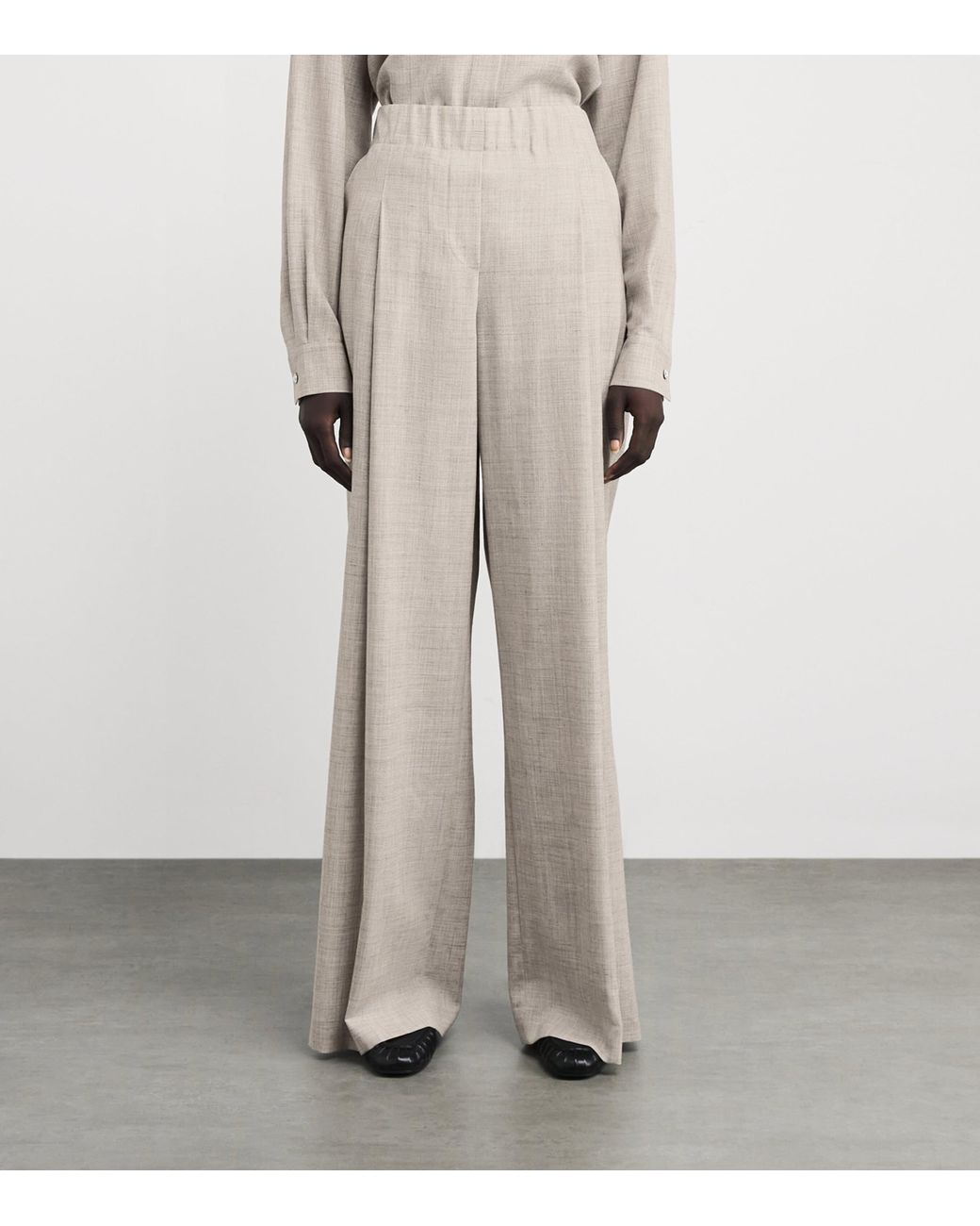 Lafayette 148 New York White Wool-Cashmere Wide-Leg Trousers