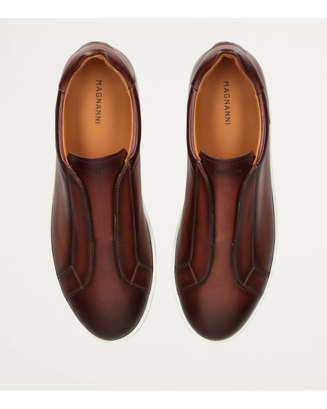 Magnanni Shoes Brown Leather Laceless Sneakers for men