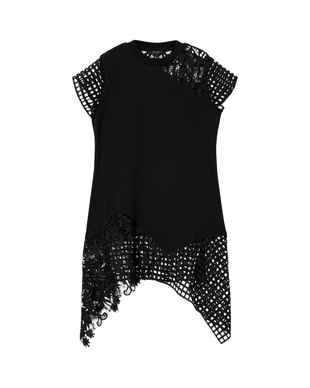 AllSaints Black Cotton Mesh Zala T-Shirt Dress