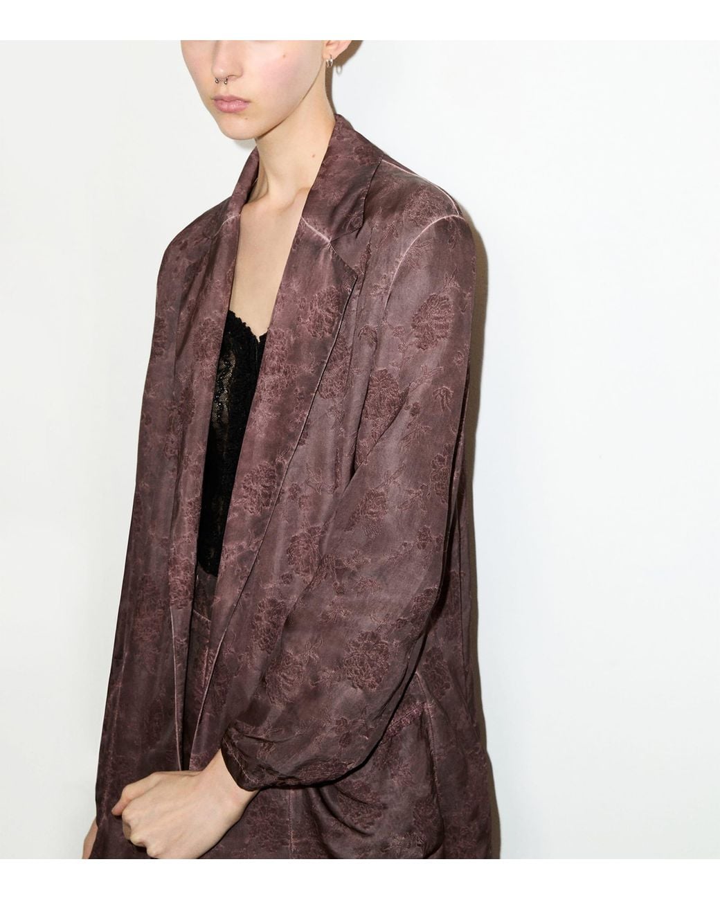 MAX&Co. Brown Floral Jacquard Open Blazer