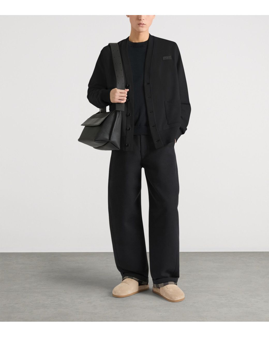 Givenchy Black Cotton Grosgrain Logo Cardigan for men