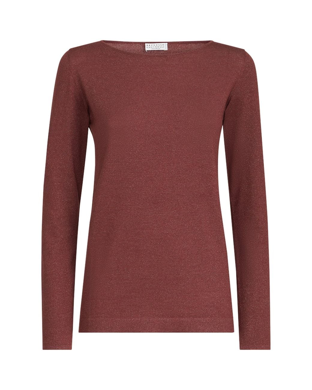 Brunello Cucinelli Red Cashmere-Blend Sparkling Long-Sleeve T-Shirt