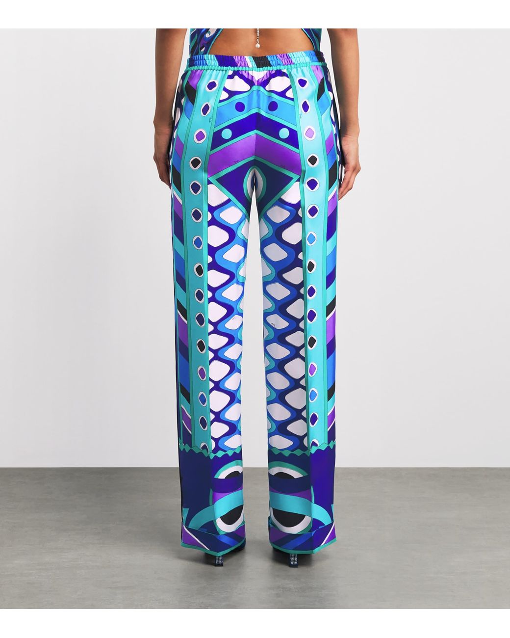 Emilio Pucci Blue Silk Vivara Wide-Leg Trousers
