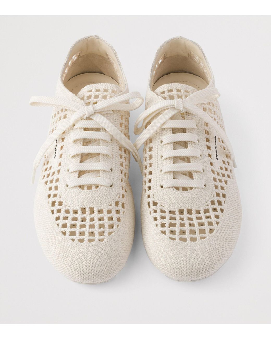 Prada White Cotton Crochet Collapse Sneakers