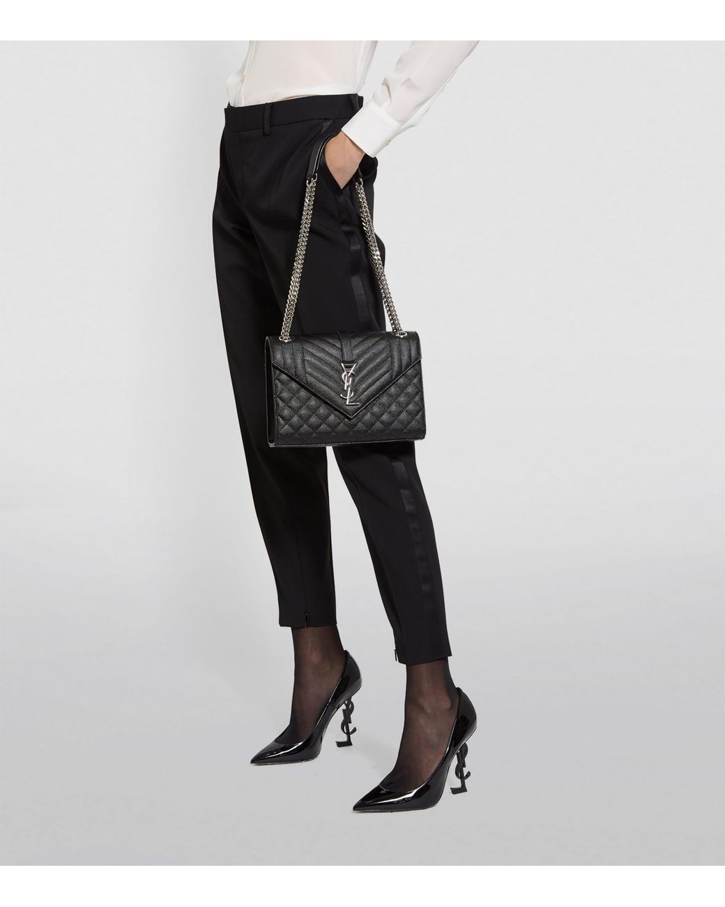 Saint Laurent Black Medium Envelope Matelassé Shoulder Bag