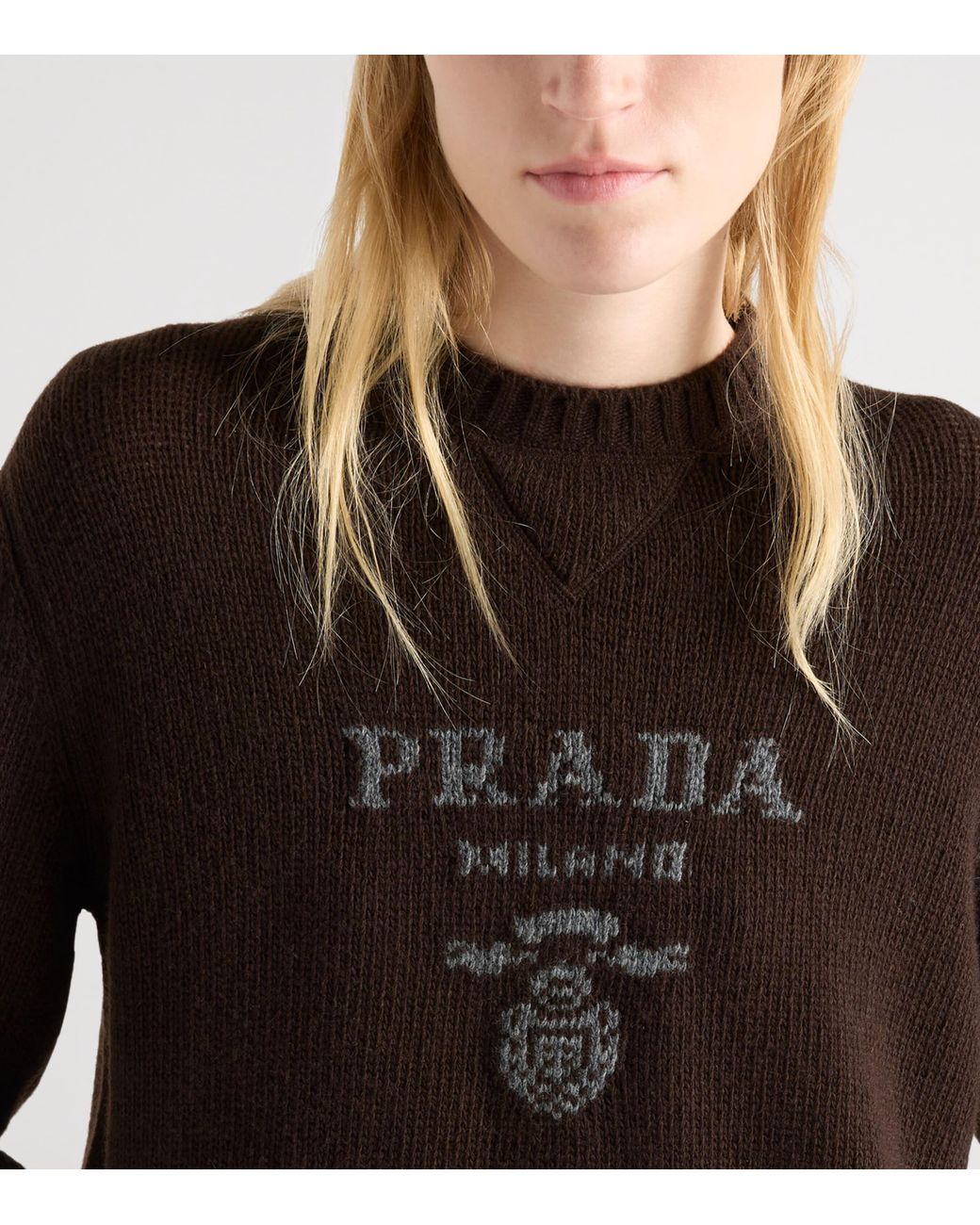 Prada Brown Logo Knitted Round Neck Jumper