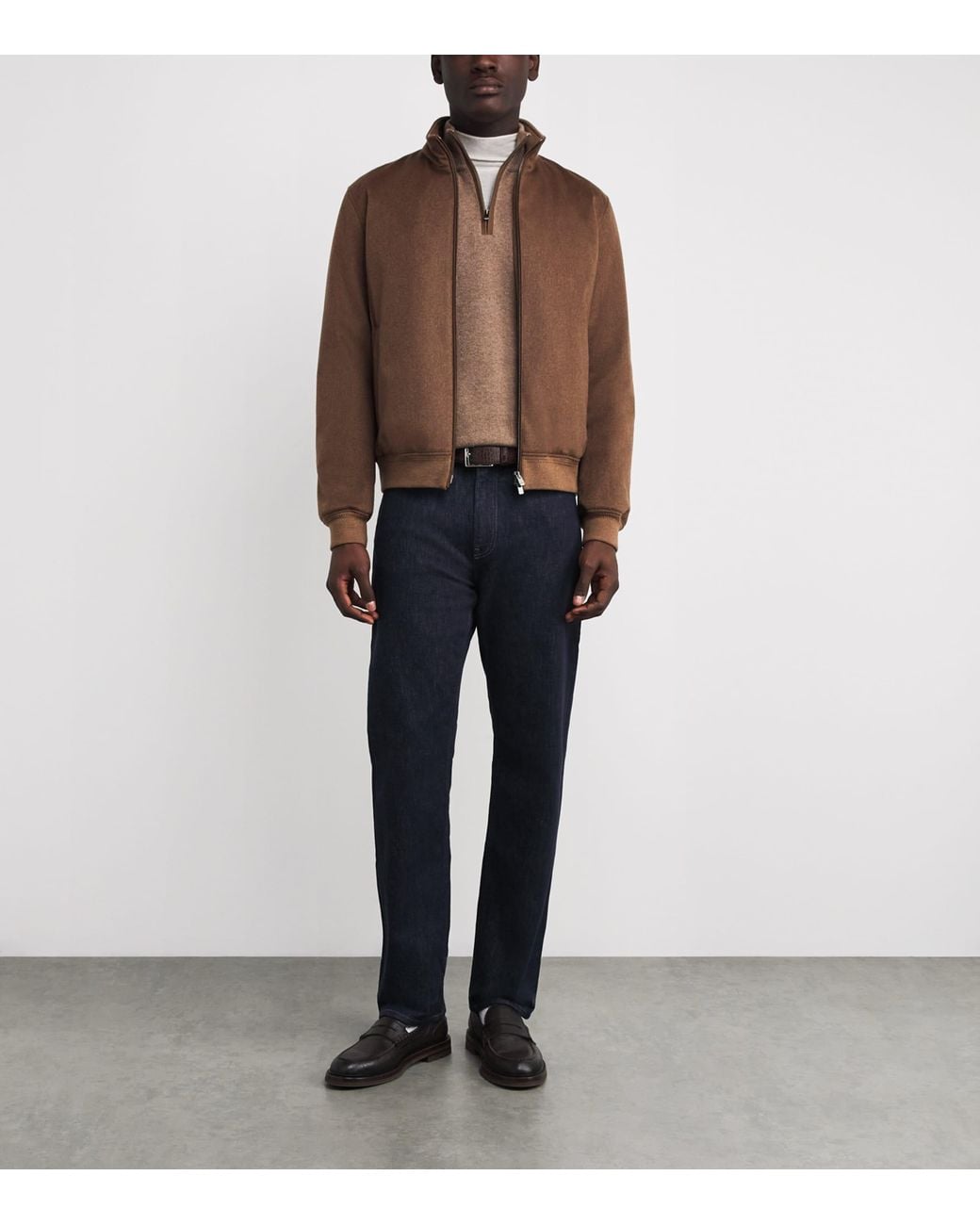 Agnona Brown Cashmere Quarter-Zip Sweater for men