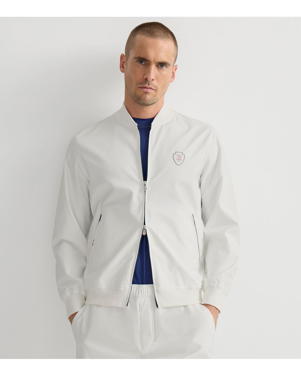 Brunello Cucinelli White Crest Zip-Up Sweatshirt for men