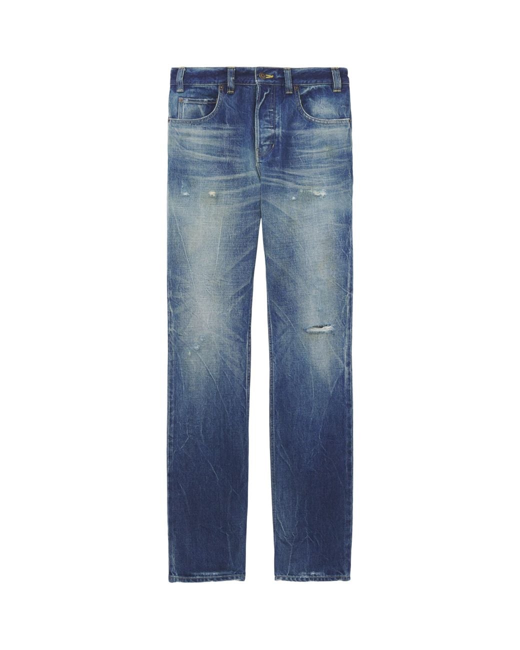 McQueen Blue Distressed Slim Jeans for men