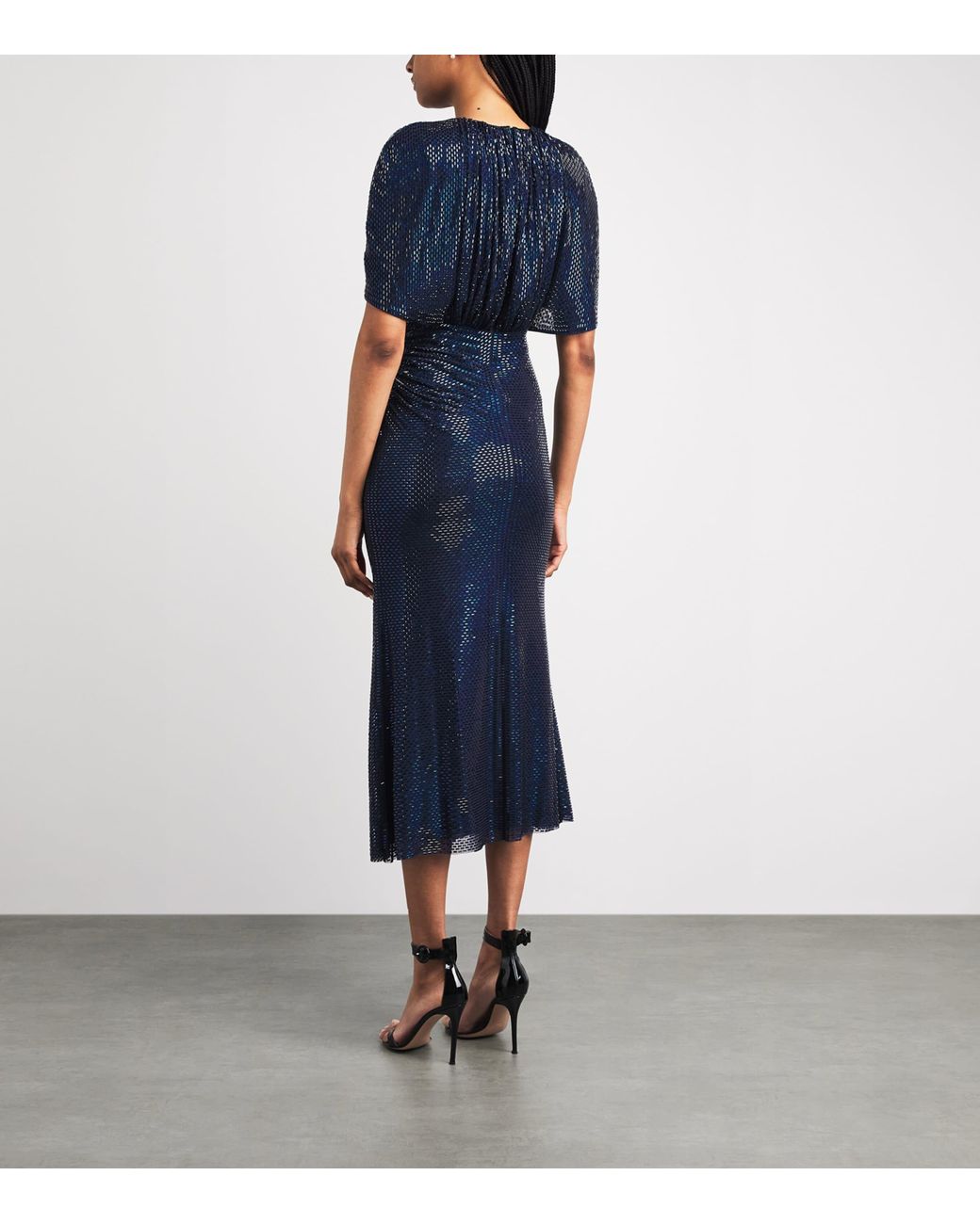 Self-Portrait Blue Rhinestone Cape-Sleeve Midi Dress