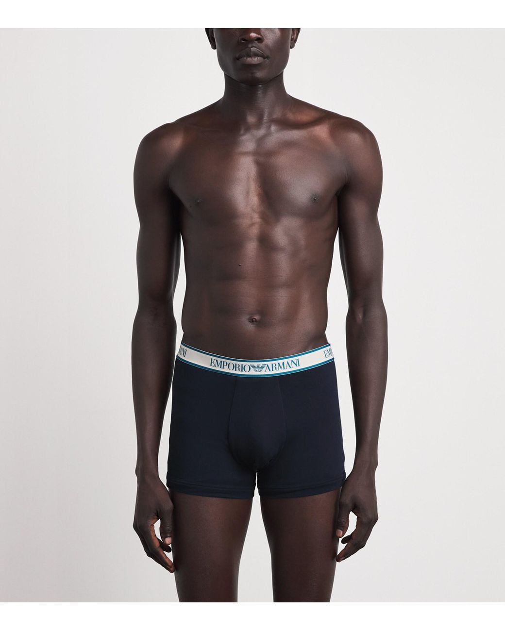 Emporio Armani Blue Stretch-Cotton Logo Trunks for men