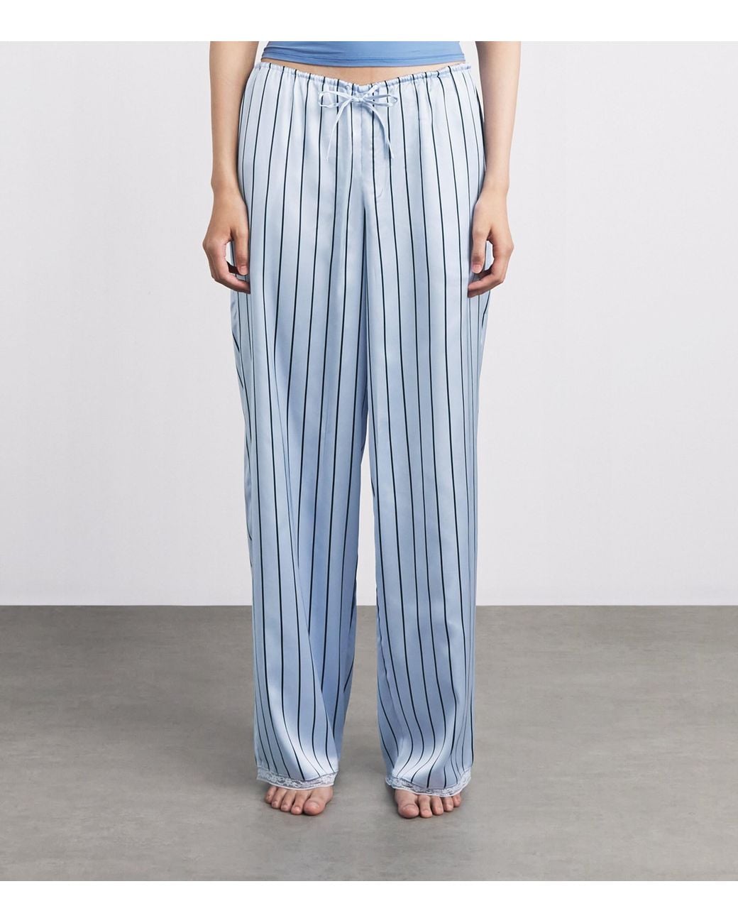 Skims Blue Woven Shine Stripe Pyjama Bottoms