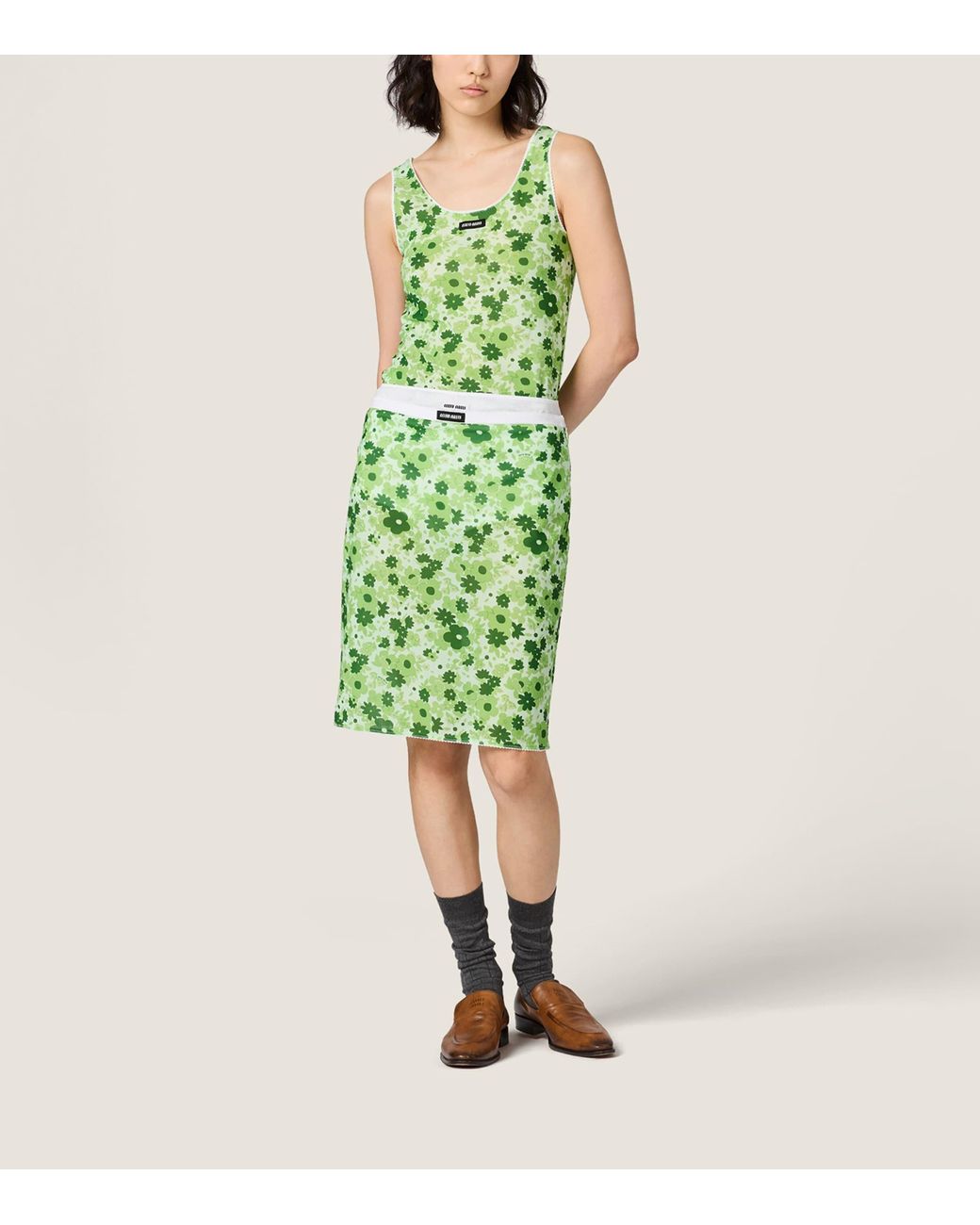 Miu Miu Green Stretch Floral Tank Top