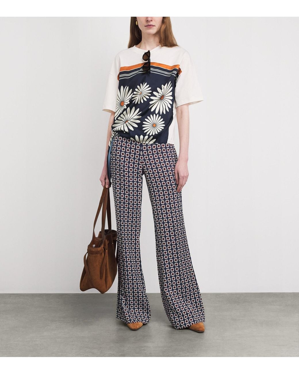 Sandro Gray Floral Print Flared Trousers