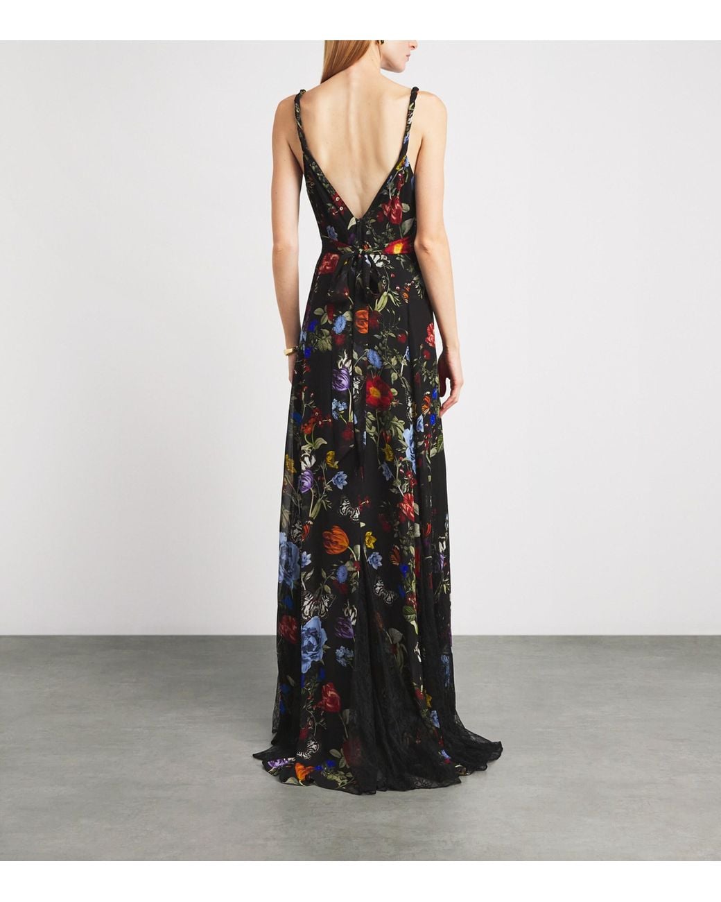 Alice + Olivia Black Floral Print Nisa Maxi Dress