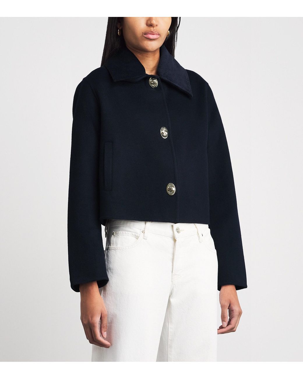 Claudie Pierlot Blue Wool-Blend Corduroy-Collar Jacket