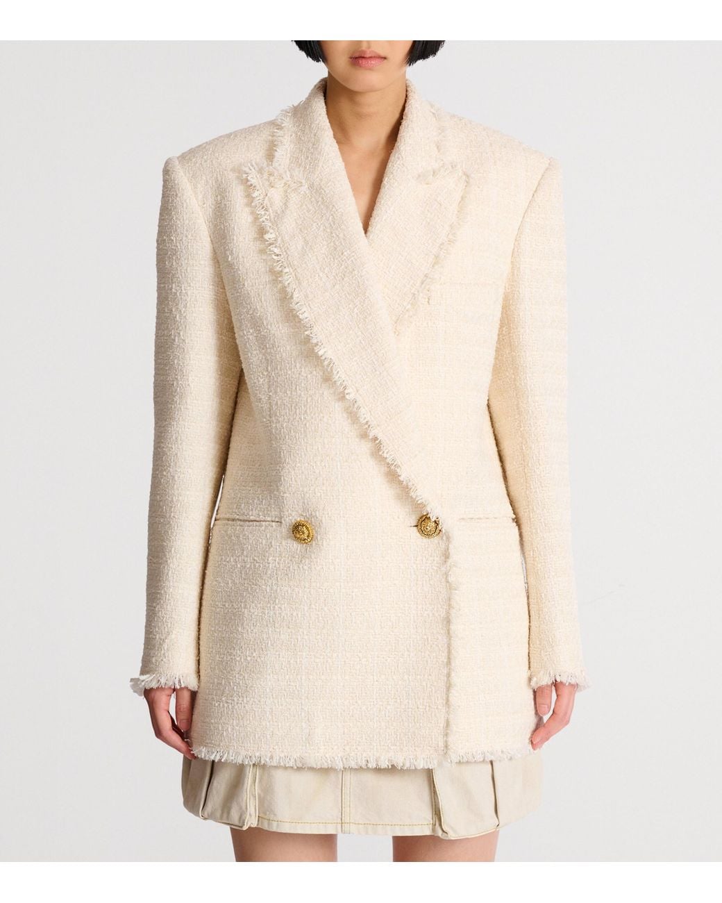Balmain White Tweed Double-Breasted Blazer