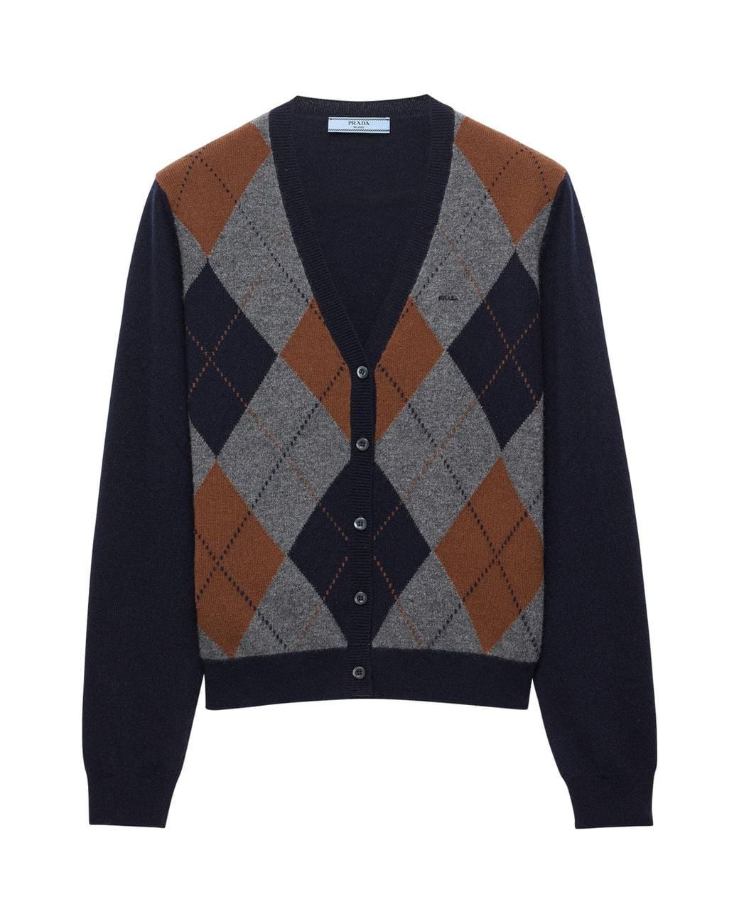 Prada Blue Cashmere Argyle Cardigan