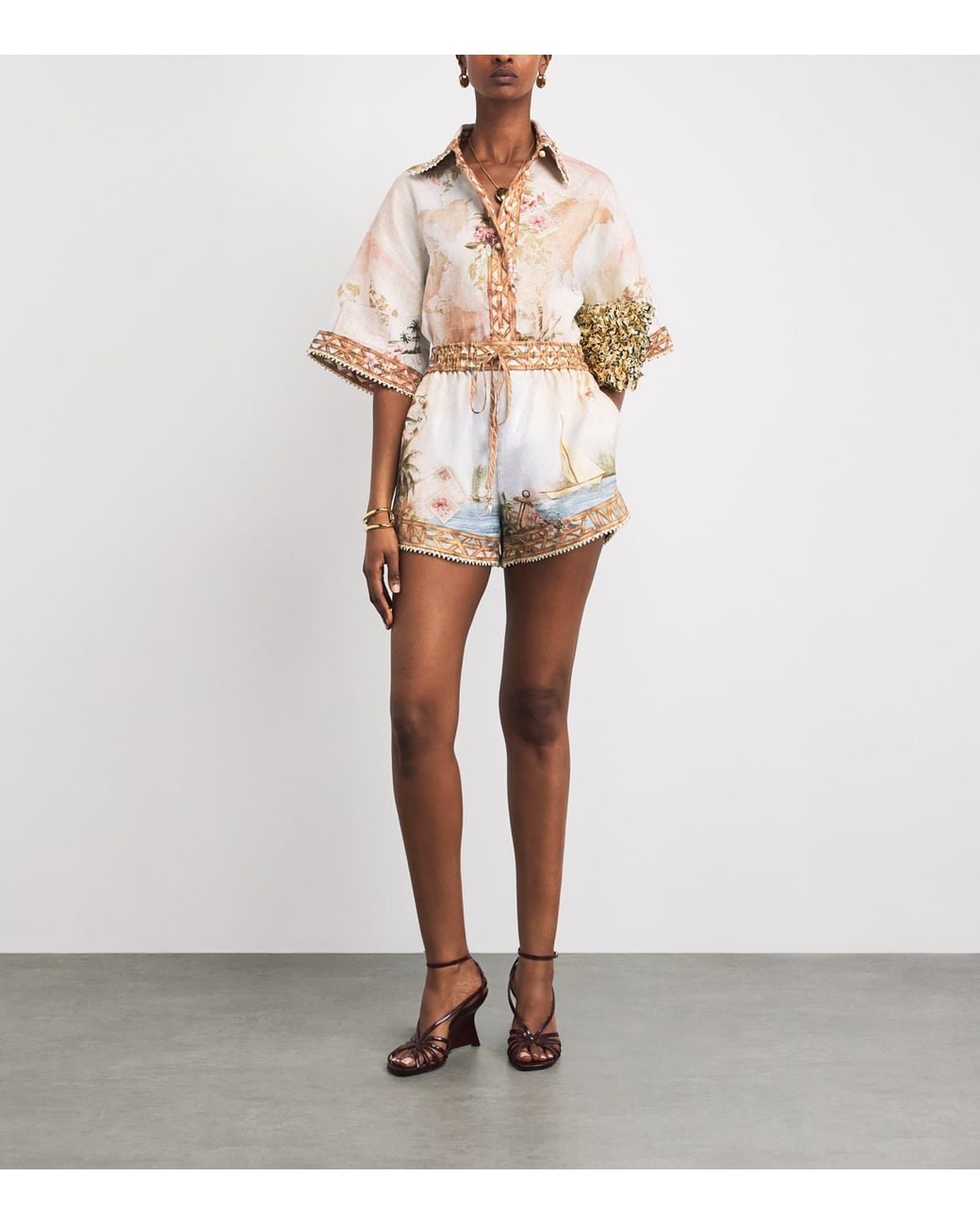 Zimmermann Natural Linen Printed Mahon Shorts