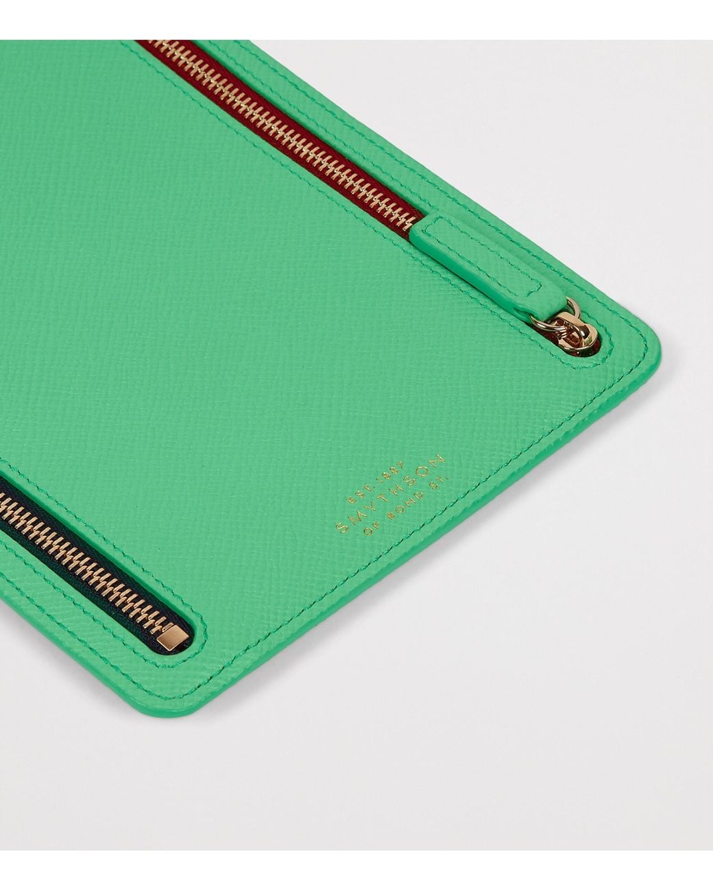 Smythson Green Leather Panama Multi-Zip Travel Wallet for men