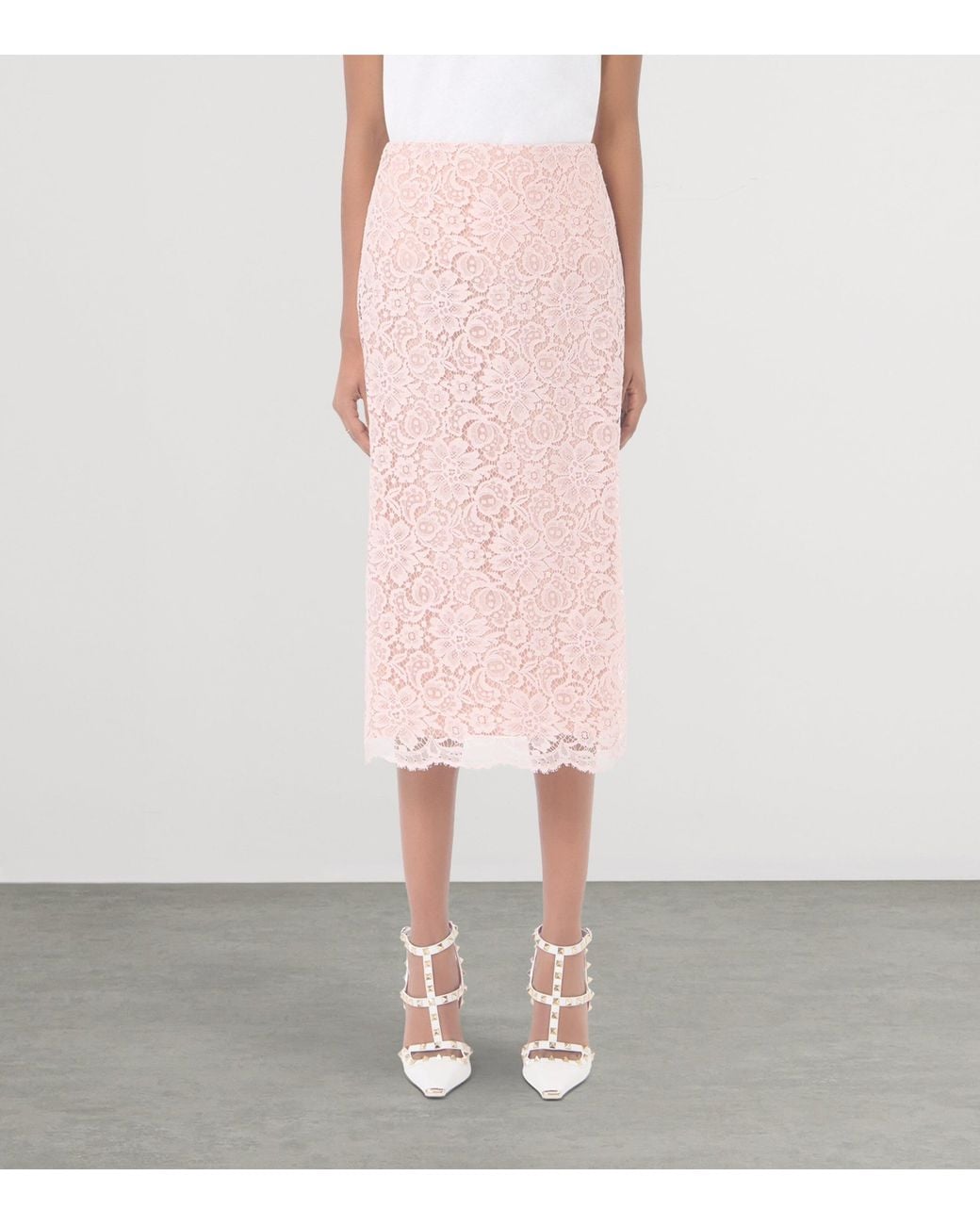 Valentino Pink Lace Midi Skirt