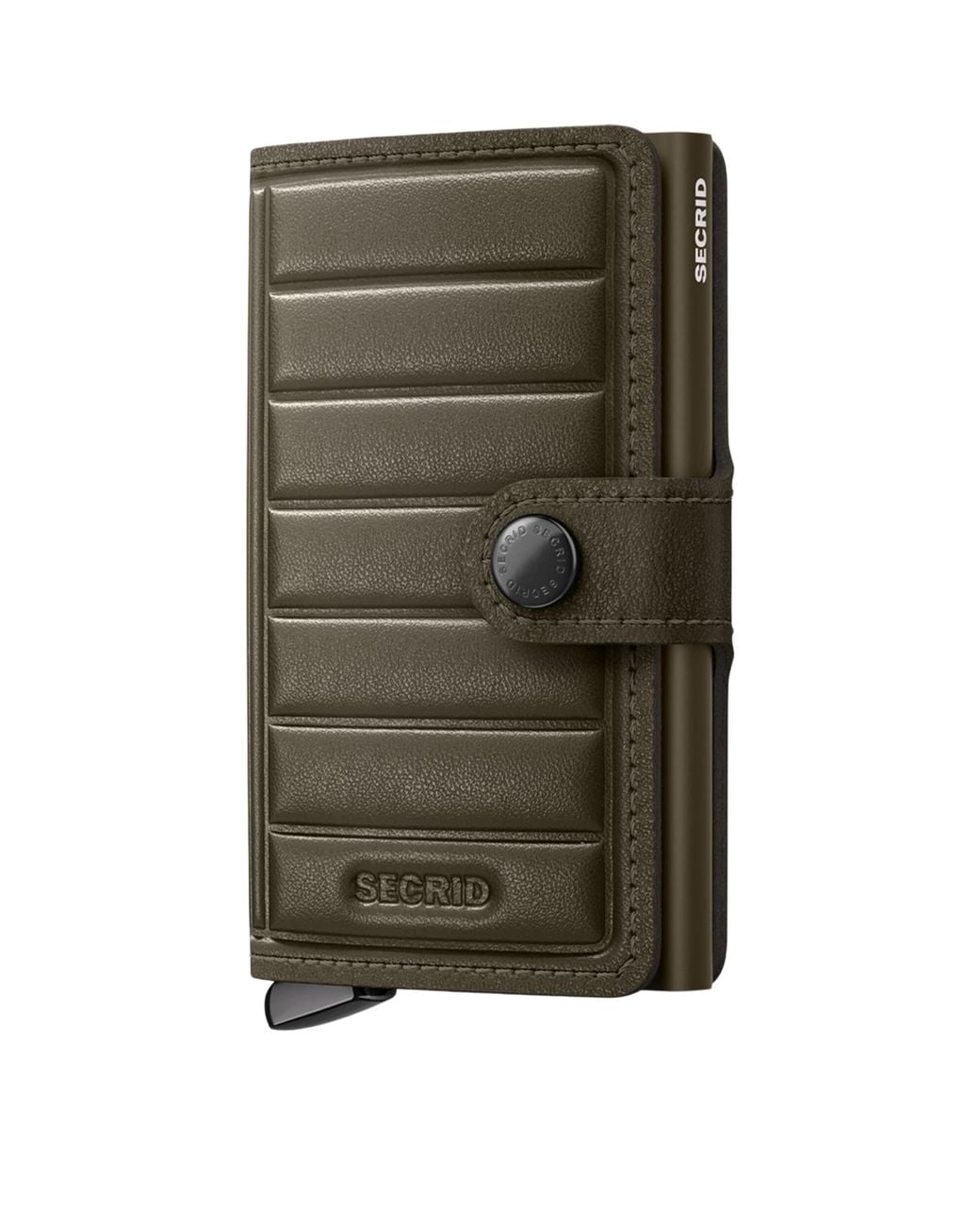 Secrid Green Leather Embossed Lines Miniwallet