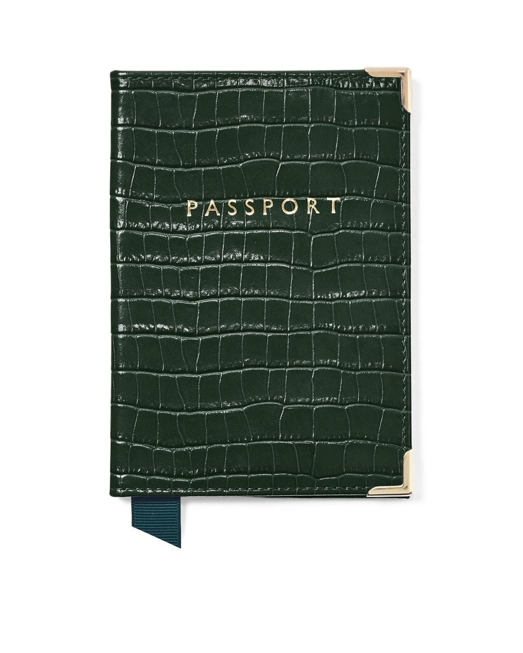 Aspinal Green Leather Passport Cover for men