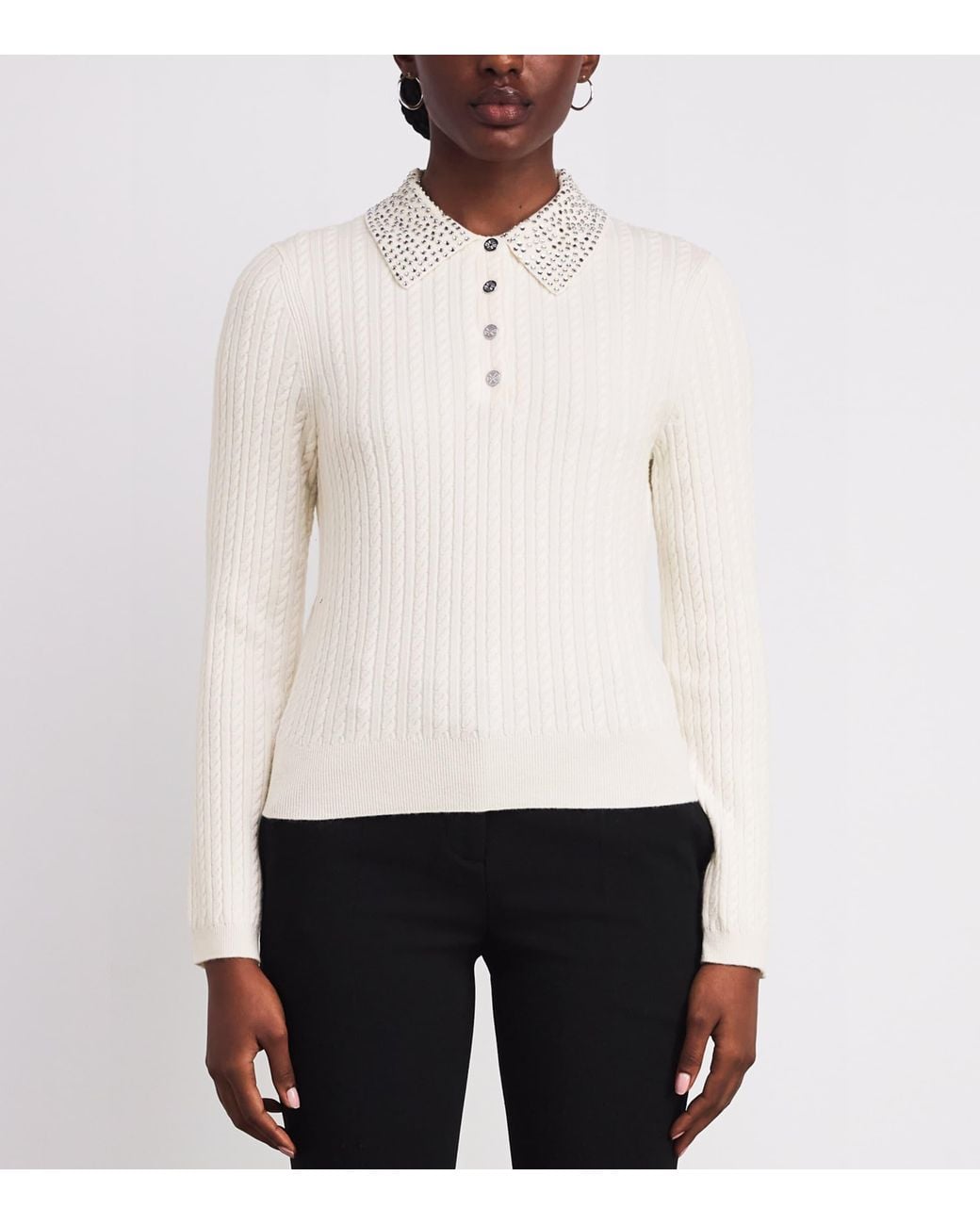 Maje White Wool Embellished Cardigan