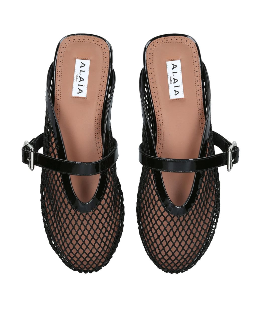 Alaïa Black Patent Leather Fishnet Mules