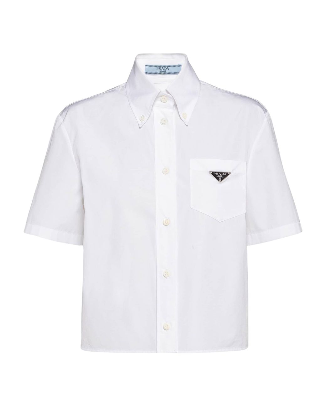 Prada White Logo-Plaque Cropped Cotton Shirt