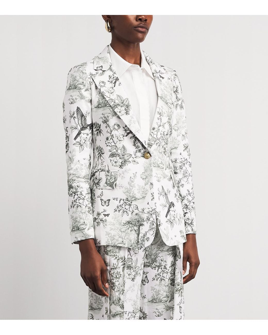 Alice + Olivia White Linen-Blend Printed Macey Blazer