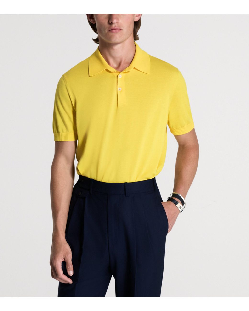 Dunhill Yellow Cotton-Mulberry Silk Polo Shirt for men