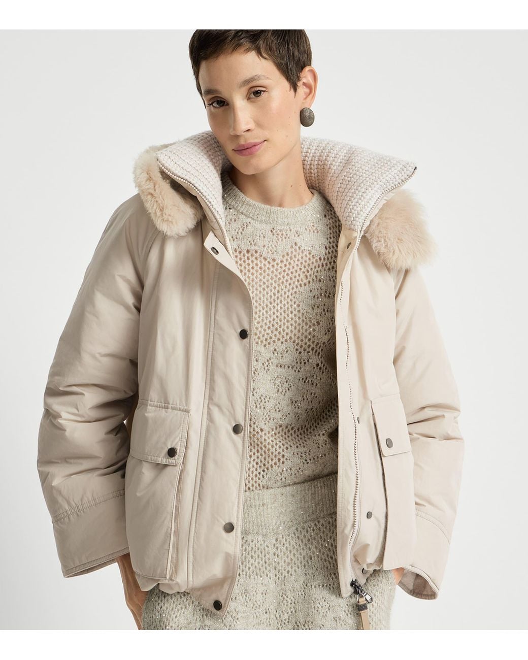 Brunello Cucinelli Natural Down Shearling-Trim Parka