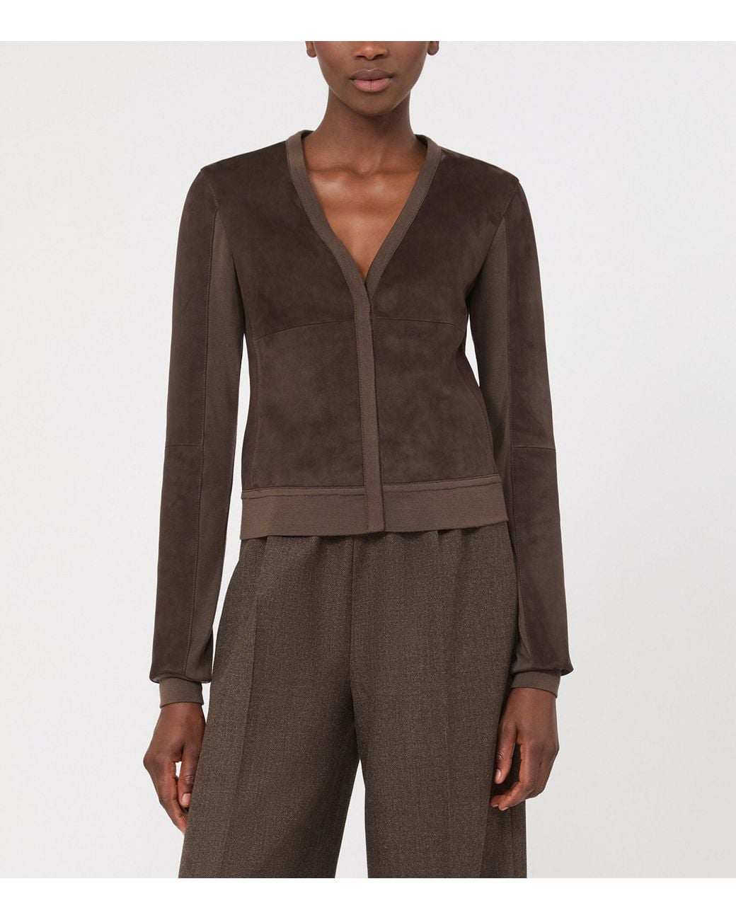 Max Mara Brown Suede V-Neck Jacket