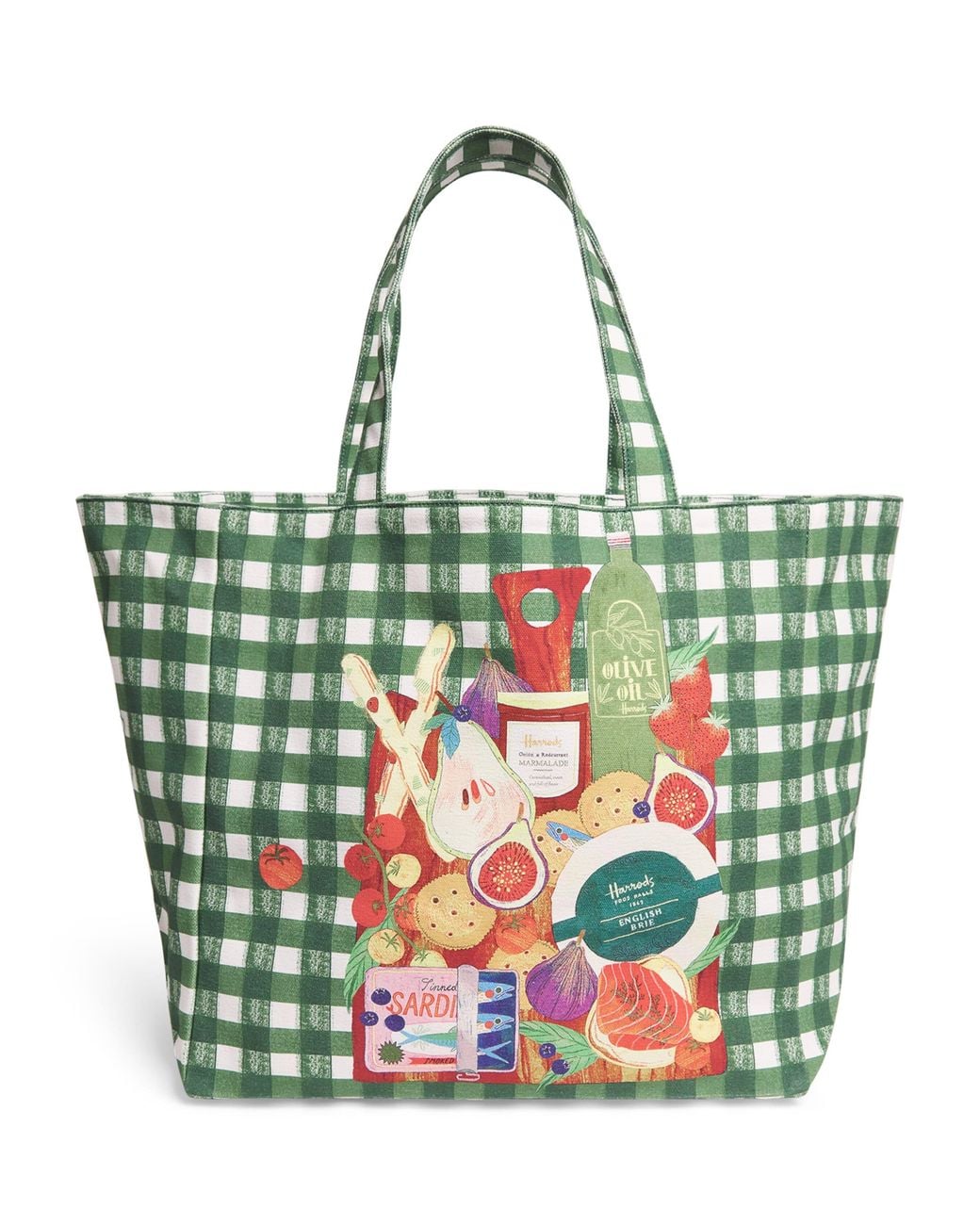 Harrods Green Cotton Canvas Check Feast Shoulder Bag