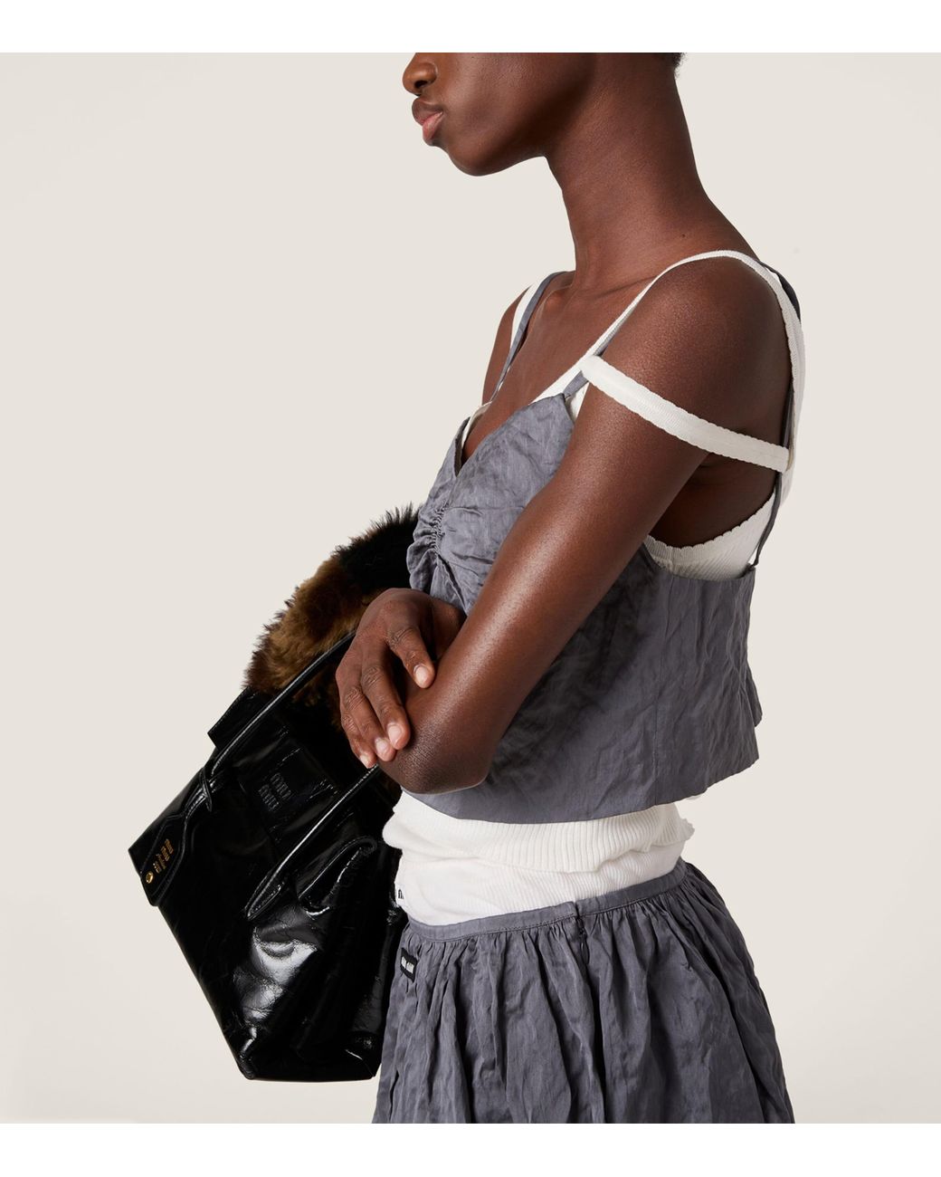 Miu Miu Gray Duchesse Gathered Top