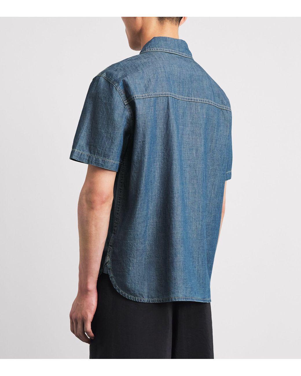 PAIGE Blue Denim Short-Sleeve Soliman Shirt for men